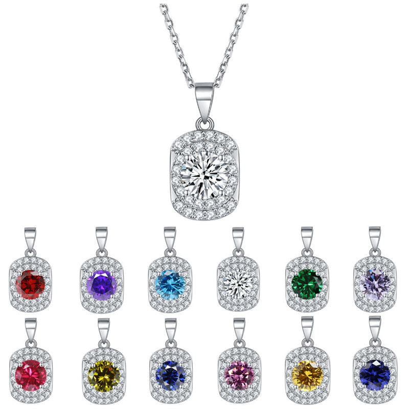 925 Sterling Silver Cubic Zirconia Pendant Necklace - Minimalist Birthstone Collarbone Chain