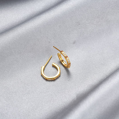 925 Sterling Silver Cubic Zirconia Stud Earrings - Korean Style Round Geometric Earrings for Women with Plastic Ear Stoppers