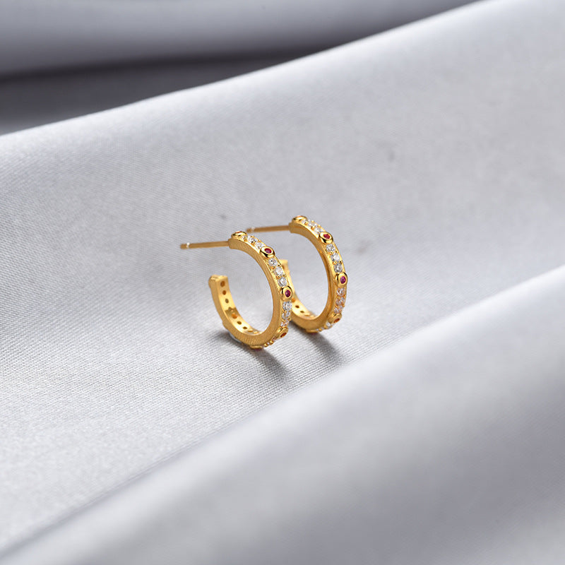 925 Sterling Silver Cubic Zirconia Stud Earrings - Korean Style Round Geometric Earrings for Women with Plastic Ear Stoppers