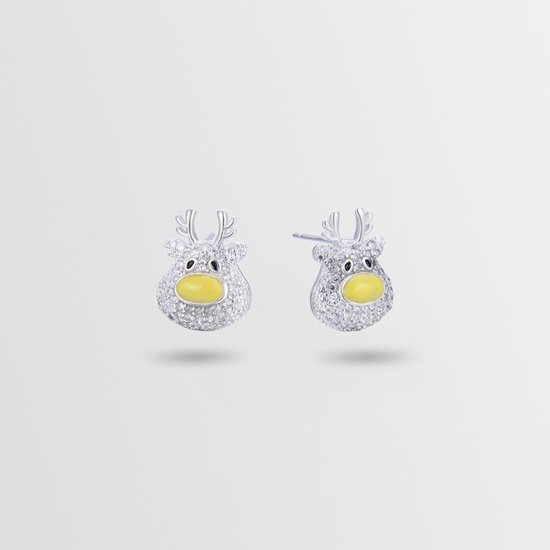 925 Sterling Silver Cute Animal Stud Earrings with Cubic Zirconia - Minimalist Geometric Design, Sweet Style, Plastic Ear Stoppers Included