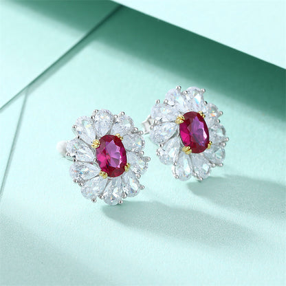 925 Sterling Silver Daisy Flower Earrings for Women - Elegant Zircon Floral Stud Earrings, White Gold Plated 4.6g