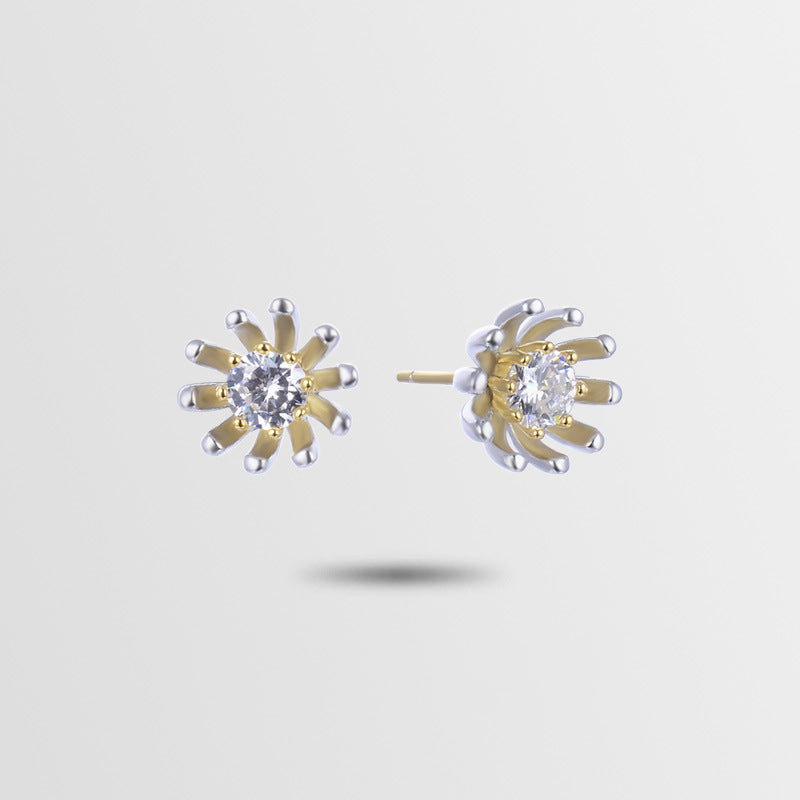 925 Sterling Silver Daisy Stud Earrings - Korean Style Floral CZ Earrings with Plastic Backs