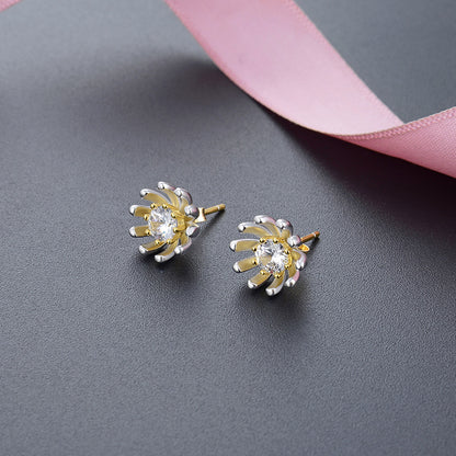 925 Sterling Silver Daisy Stud Earrings - Korean Style Floral CZ Earrings with Plastic Backs