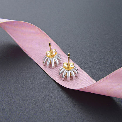925 Sterling Silver Daisy Stud Earrings - Korean Style Floral CZ Earrings with Plastic Backs