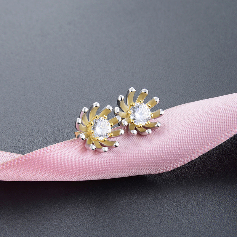 925 Sterling Silver Daisy Stud Earrings - Korean Style Floral CZ Earrings with Plastic Backs