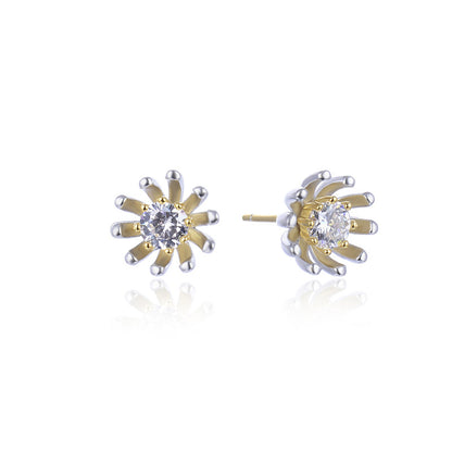 925 Sterling Silver Daisy Stud Earrings - Korean Style Floral CZ Earrings with Plastic Backs