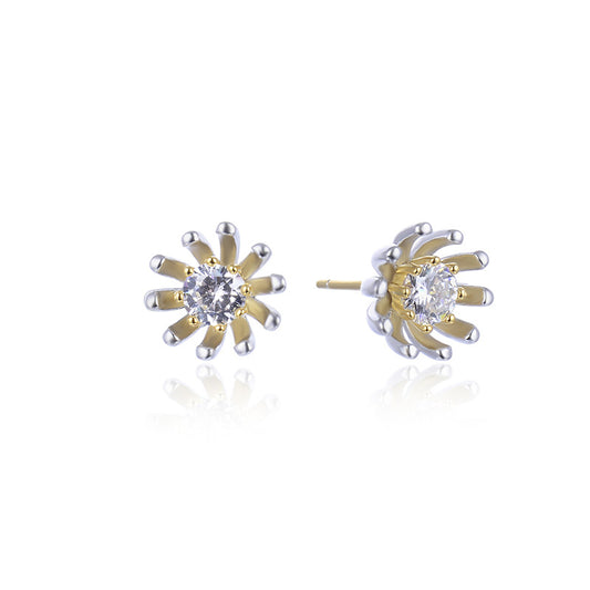 925 Sterling Silver Daisy Stud Earrings - Korean Style Floral CZ Earrings with Plastic Backs