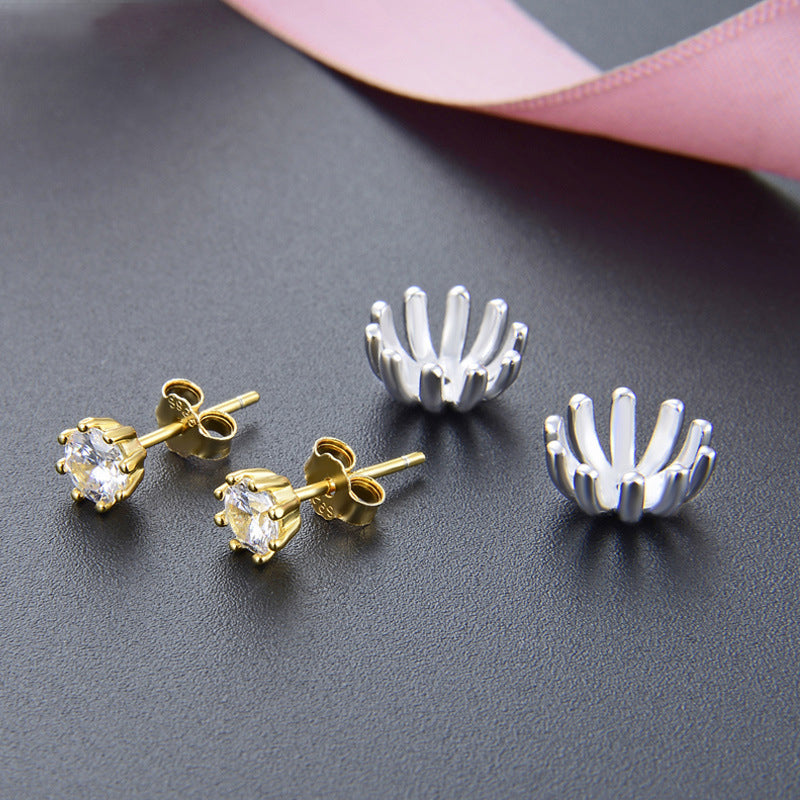 925 Sterling Silver Daisy Stud Earrings - Korean Style Floral CZ Earrings with Plastic Backs