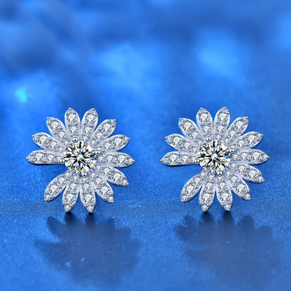 925 Sterling Silver Daisy Stud Earrings with 0.5ct Moissanite Micro-Paved Professional Jewelry for Women