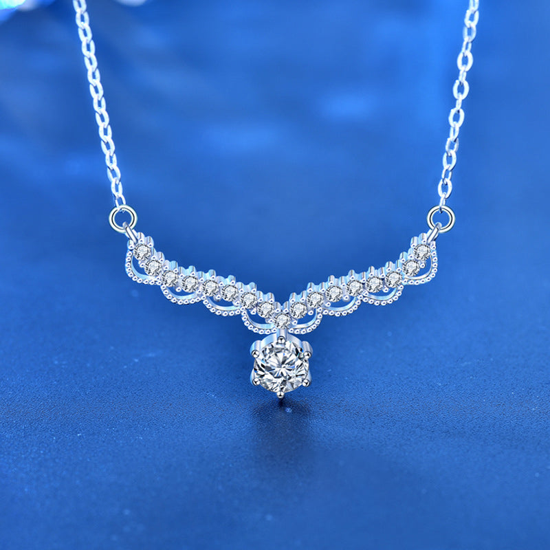 925 Sterling Silver Deer Pendant Necklace with 0.5ct Moissanite Cross Chain Women's Instagram Style Jewelry