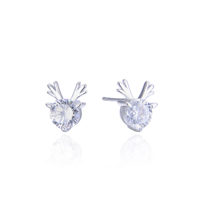 925 Sterling Silver Deer Stud Earrings - Korean Style CZ Animal Earrings with Plastic Backs