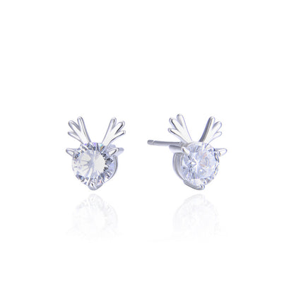 925 Sterling Silver Deer Stud Earrings - Korean Style CZ Animal Earrings with Plastic Backs