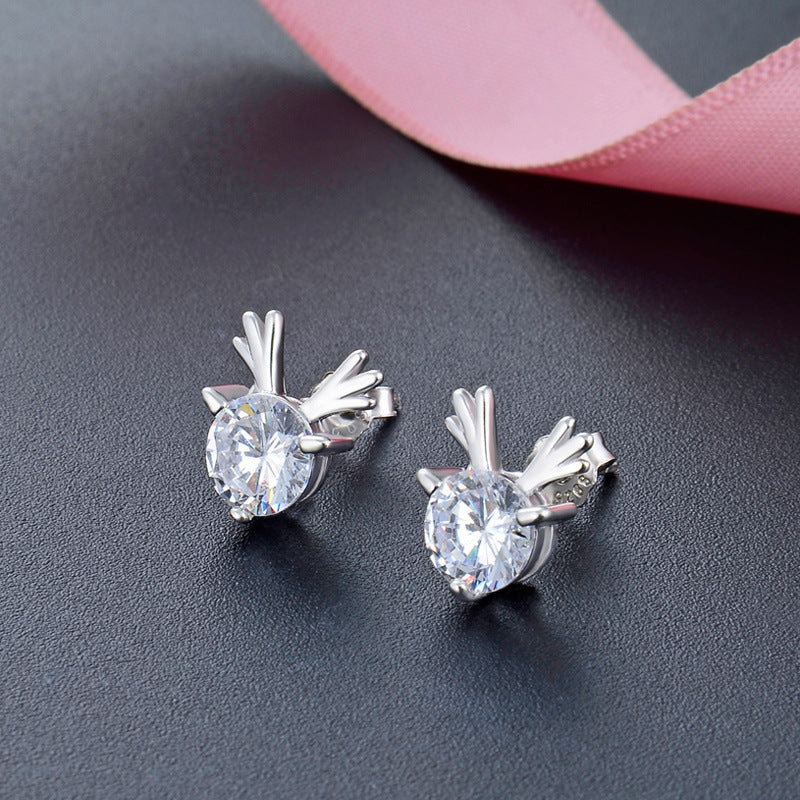 925 Sterling Silver Deer Stud Earrings - Korean Style CZ Animal Earrings with Plastic Backs