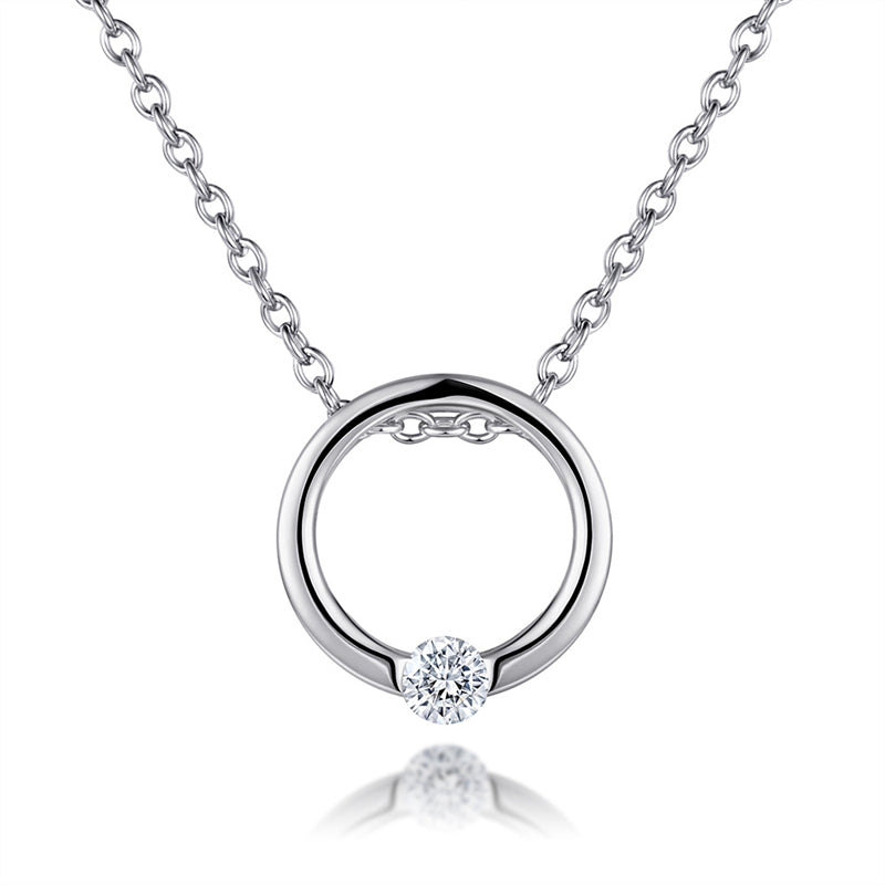 925 Sterling Silver Diamond-Cut Circle Pendant Necklace - Minimalist Short Collarbone Chain