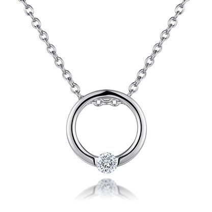925 Sterling Silver Diamond-Cut Circle Pendant Necklace - Minimalist Short Collarbone Chain