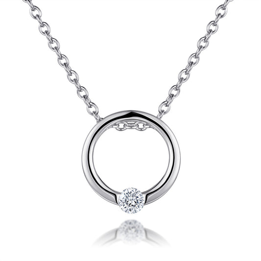 925 Sterling Silver Diamond-Cut Circle Pendant Necklace - Minimalist Short Collarbone Chain