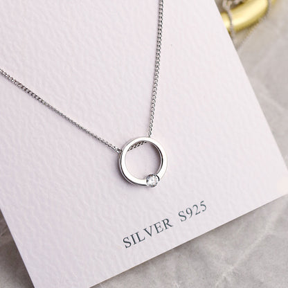 925 Sterling Silver Diamond-Cut Circle Pendant Necklace - Minimalist Short Collarbone Chain