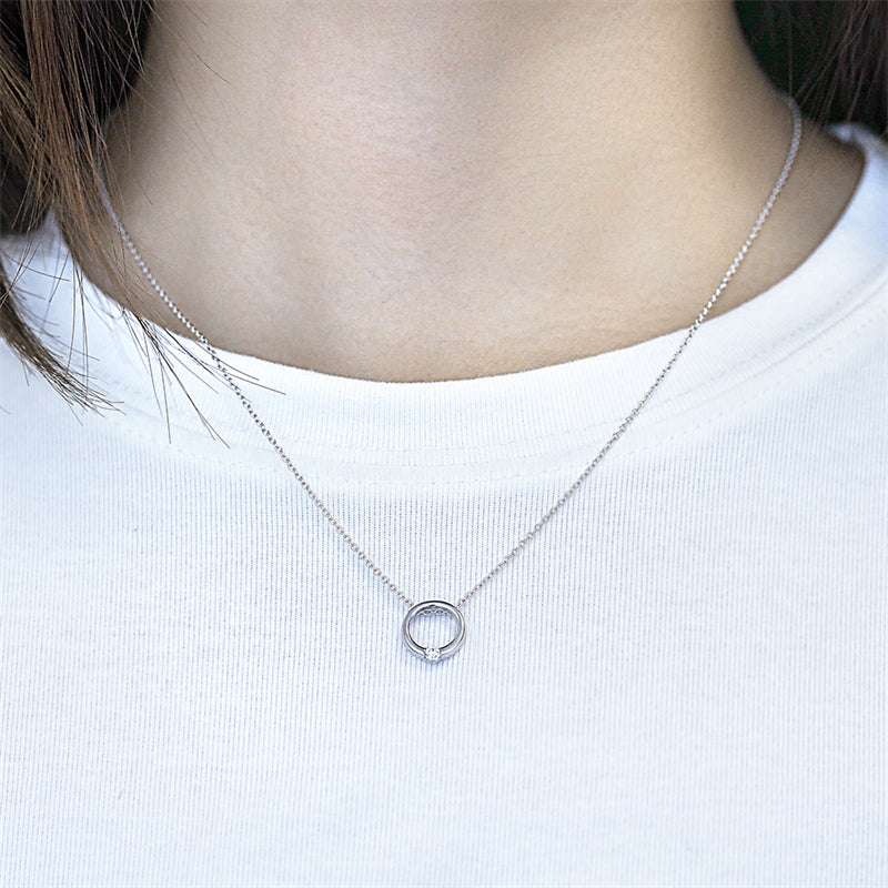 925 Sterling Silver Diamond-Cut Circle Pendant Necklace - Minimalist Short Collarbone Chain