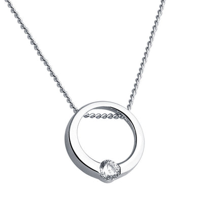 925 Sterling Silver Diamond-Cut Circle Pendant Necklace - Minimalist Short Collarbone Chain