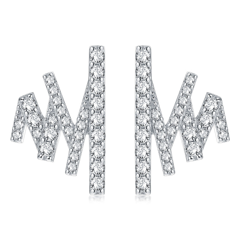 925 Sterling Silver Diamond-Cut Earrings for Women Elegant Geometric Zircon Studs White Gold Plated