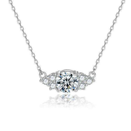 925 Sterling Silver Diamond-Cut Zircon Pendant Necklace - Modern Geometric Collarbone Chain