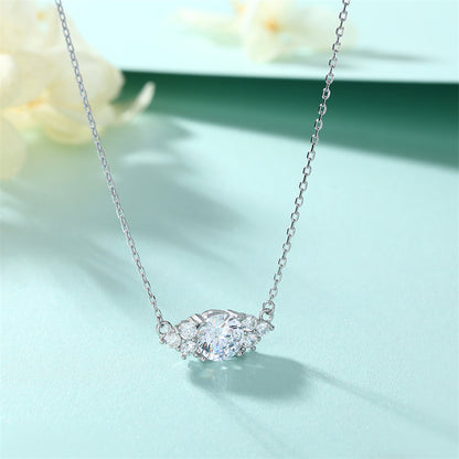 925 Sterling Silver Diamond-Cut Zircon Pendant Necklace - Modern Geometric Collarbone Chain