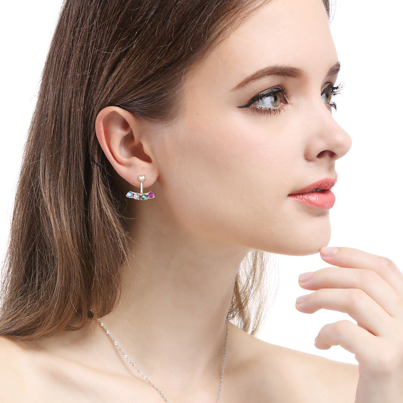 925 Sterling Silver Diamond Cartoon Stud Earrings - 2.2g Playful Office Earrings with Plastic Backs