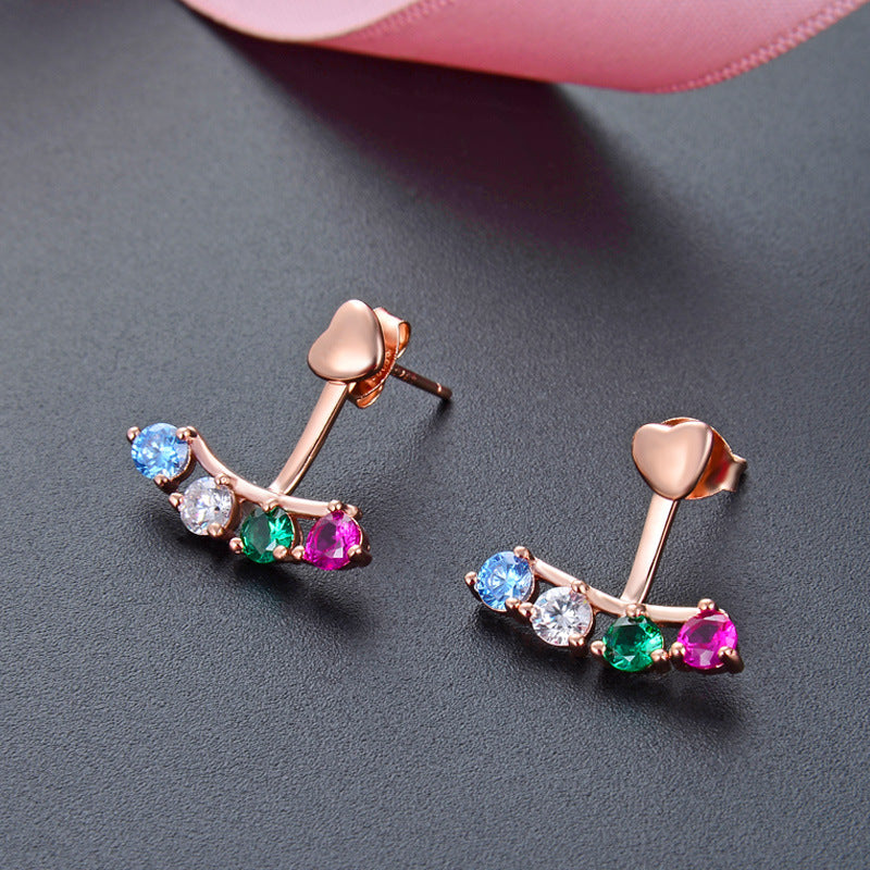 925 Sterling Silver Diamond Cartoon Stud Earrings - 2.2g Playful Office Earrings with Plastic Backs