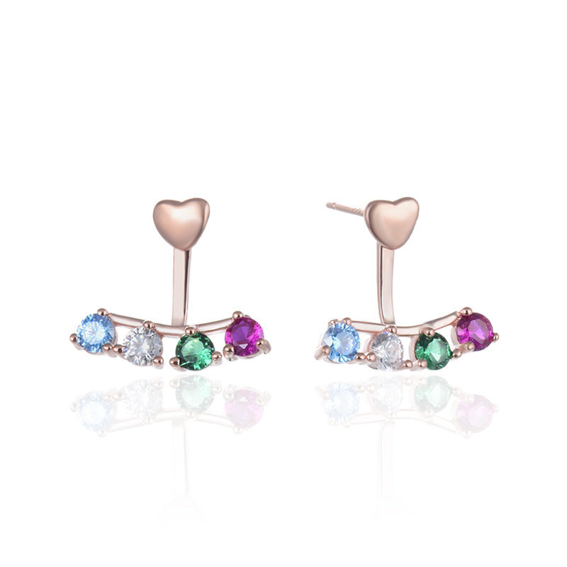 925 Sterling Silver Diamond Cartoon Stud Earrings - 2.2g Playful Office Earrings with Plastic Backs