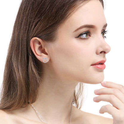 925 Sterling Silver Diamond Circle Stud Earrings - 1.6g Versatile Geometric Earrings with Plastic Backs for Women