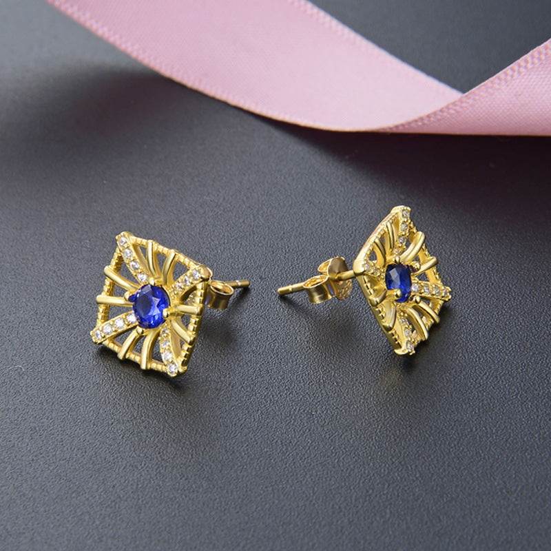 925 Sterling Silver Diamond Geometric Stud Earrings - Korean Style Women's Fashion Earrings with Plastic Backs