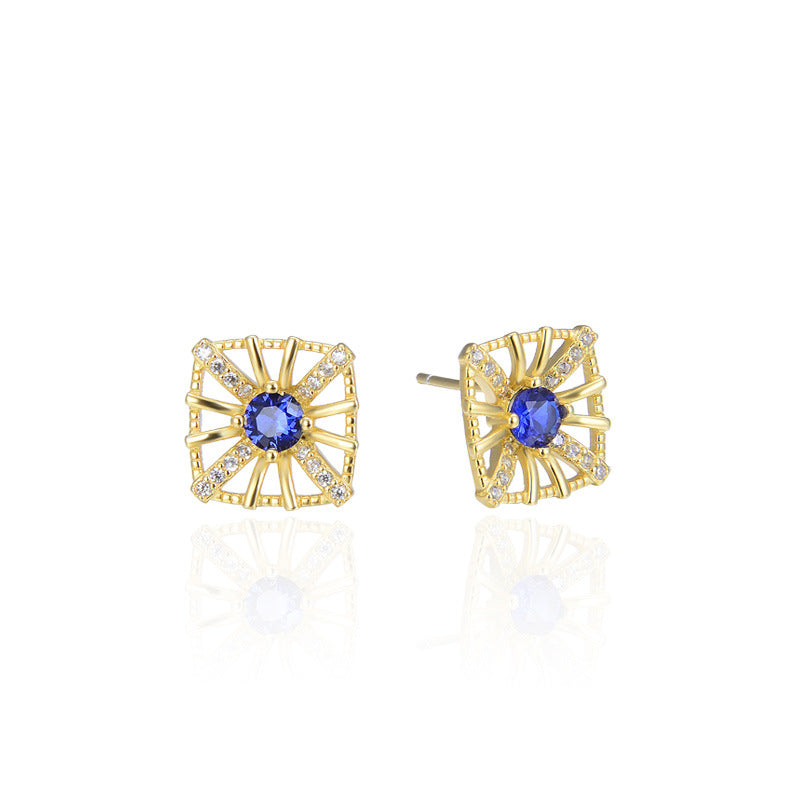 925 Sterling Silver Diamond Geometric Stud Earrings - Korean Style Women's Fashion Earrings with Plastic Backs