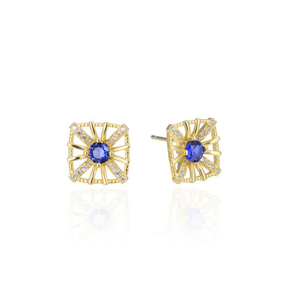 925 Sterling Silver Diamond Geometric Stud Earrings - Korean Style Women's Fashion Earrings with Plastic Backs