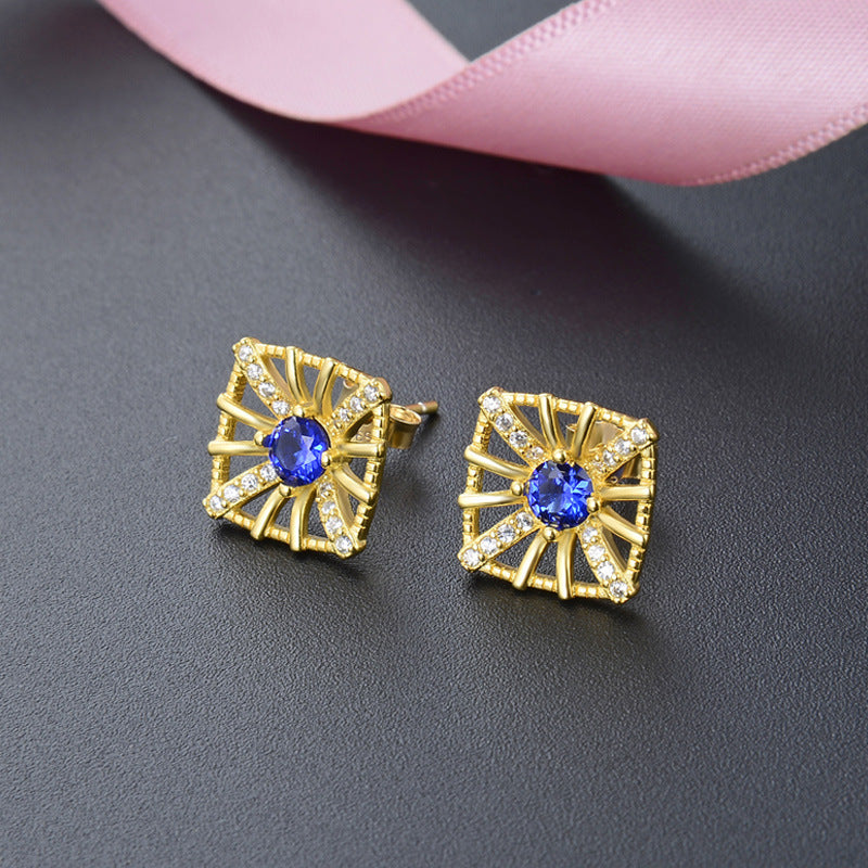 925 Sterling Silver Diamond Geometric Stud Earrings - Korean Style Women's Fashion Earrings with Plastic Backs