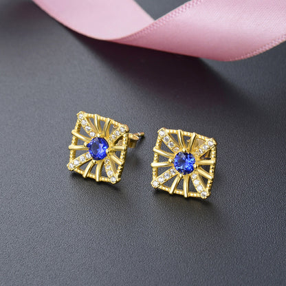 925 Sterling Silver Diamond Geometric Stud Earrings - Korean Style Women's Fashion Earrings with Plastic Backs