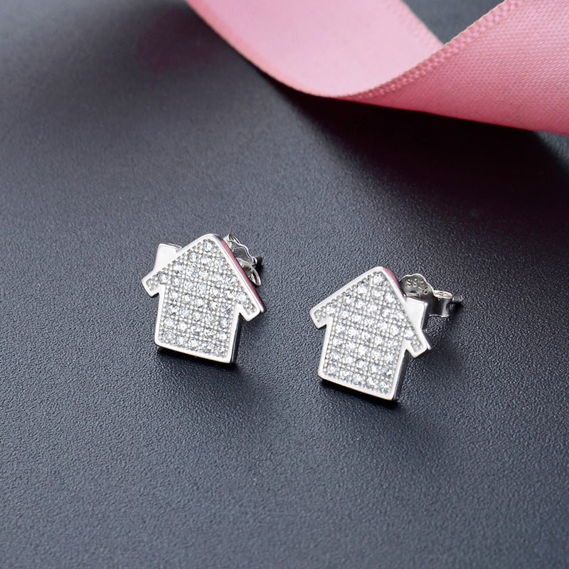 925 Sterling Silver Diamond Geometric Stud Earrings - Minimalist Fashion Earrings with Plastic Backs