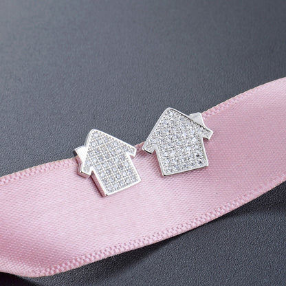 925 Sterling Silver Diamond Geometric Stud Earrings - Minimalist Fashion Earrings with Plastic Backs