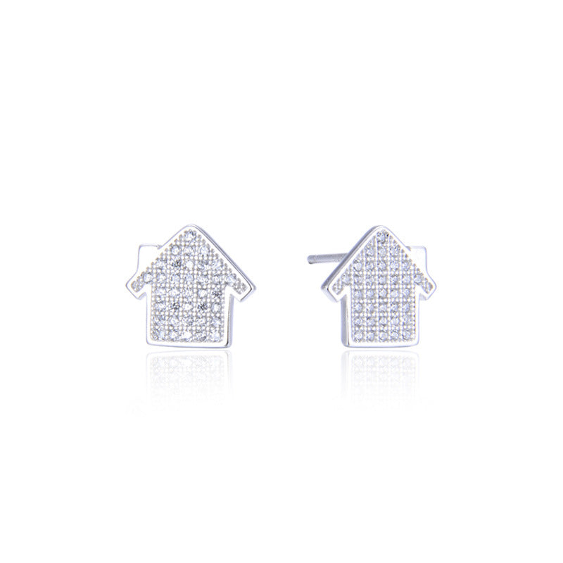 925 Sterling Silver Diamond Geometric Stud Earrings - Minimalist Fashion Earrings with Plastic Backs
