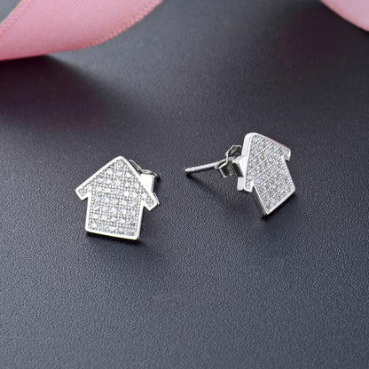 925 Sterling Silver Diamond Geometric Stud Earrings - Minimalist Fashion Earrings with Plastic Backs
