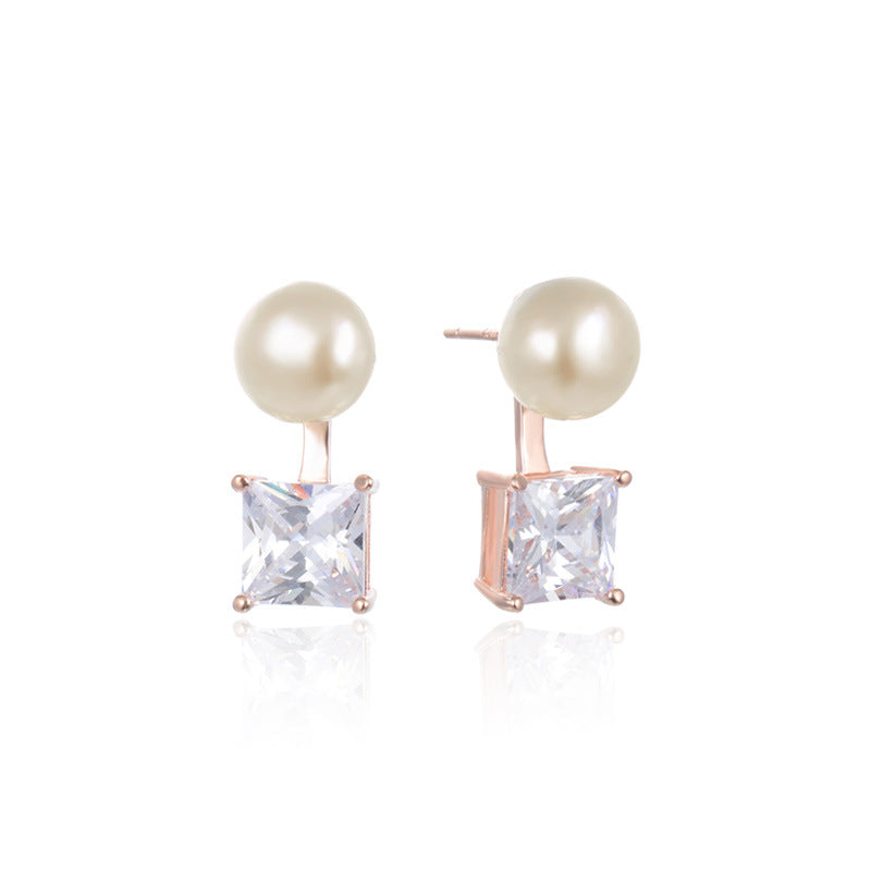 925 Sterling Silver Diamond 'Fu' Character Stud Earrings - 2.2g Minimalist Chinese Style with Plastic Backs