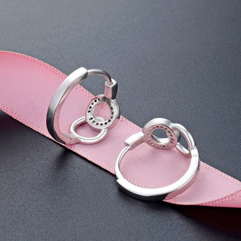 925 Sterling Silver Diamond 'Fu' Clip-On Earrings - 4.3g Korean Style Chinese Blessing Earrings