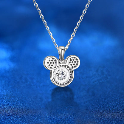 925 Sterling Silver Disney Inspired Pendant Necklace with 1ct Moissanite Cross Chain Rhodium Plated Women's Fashion Jewelry