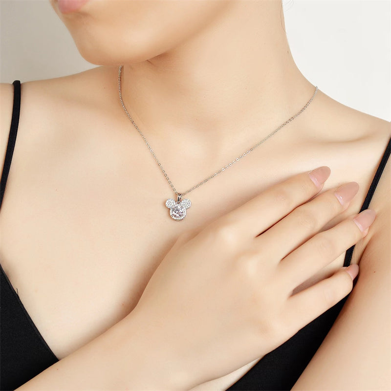 925 Sterling Silver Disney Inspired Pendant Necklace with 1ct Moissanite Cross Chain Rhodium Plated Women's Fashion Jewelry