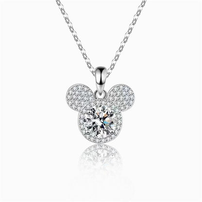 925 Sterling Silver Disney Inspired Pendant Necklace with 1ct Moissanite Cross Chain Rhodium Plated Women's Fashion Jewelry