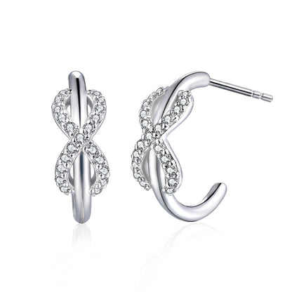 925 Sterling Silver Double C Hoop Earrings for Women Elegant Bow Design with Zircon Accents White Gold Plated