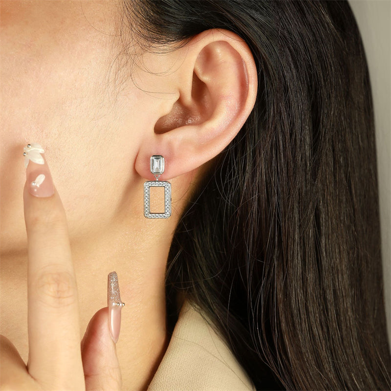 925 Sterling Silver Double C Hoop Earrings for Women Elegant Bow Design with Zircon Accents White Gold Plated