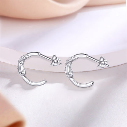 925 Sterling Silver Double C Hoop Earrings for Women Elegant Bow Design with Zircon Accents White Gold Plated