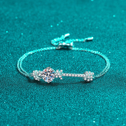 Internet Celebrity Style 5-Layer Rhodium Plated Bracelet - 2ct Moissanite or 8mm Zircon with Peach & Cartoon Design