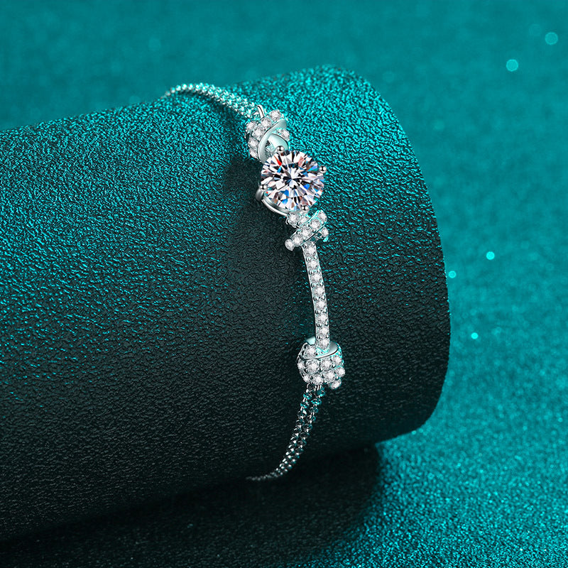Internet Celebrity Style 5-Layer Rhodium Plated Bracelet - 2ct Moissanite or 8mm Zircon with Peach & Cartoon Design