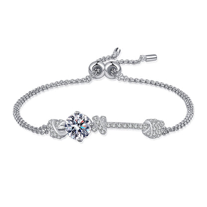 Internet Celebrity Style 5-Layer Rhodium Plated Bracelet - 2ct Moissanite or 8mm Zircon with Peach & Cartoon Design